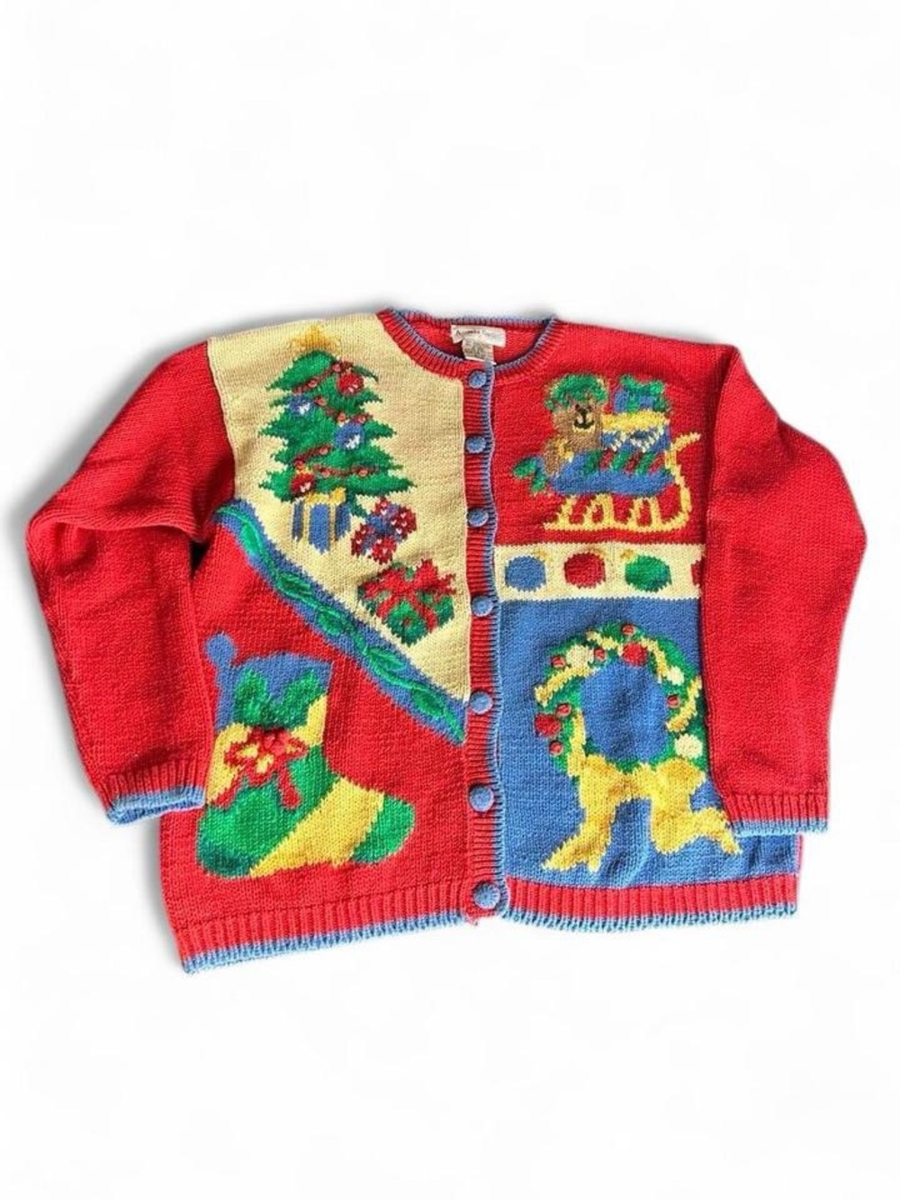 Festive vibrant Christmas holiday vibe kitschy color block cardigan sweater